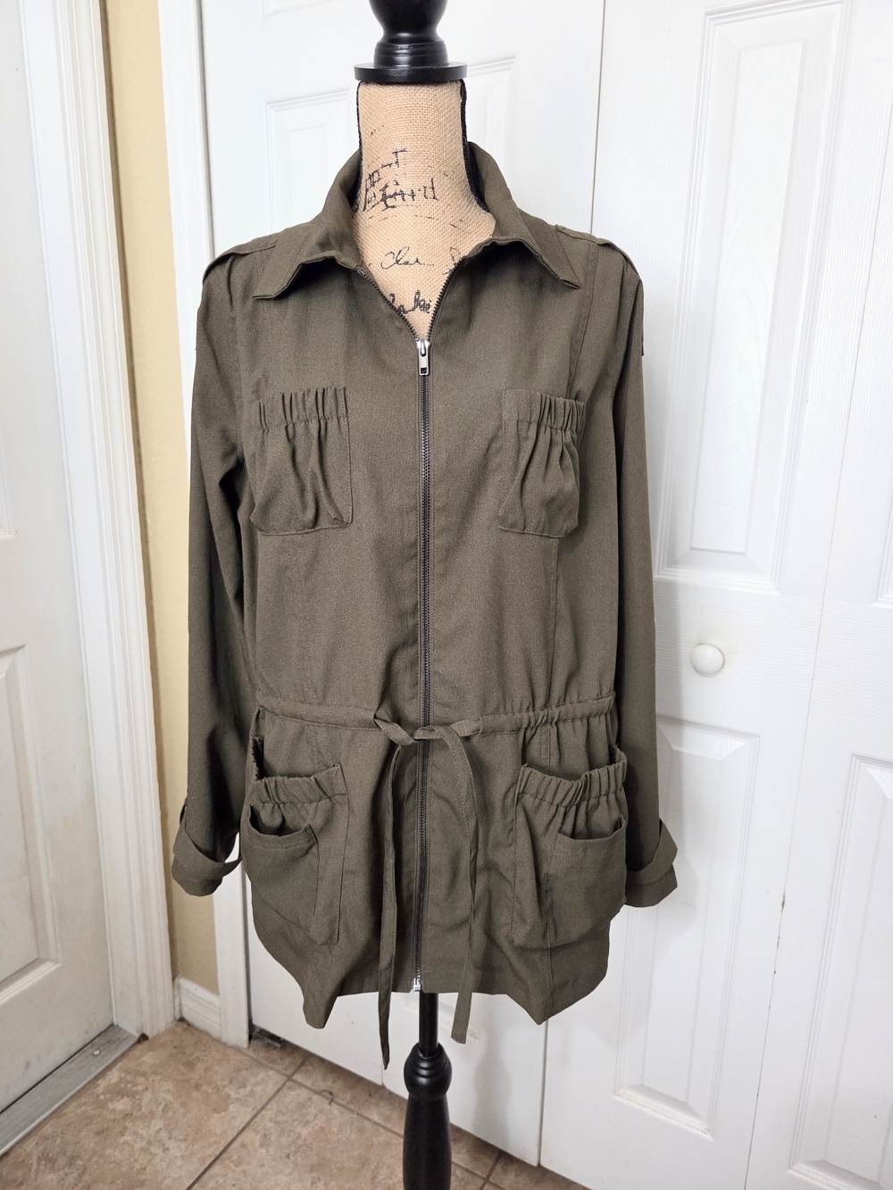 Women's Olive Utility Zip-Front Jacket